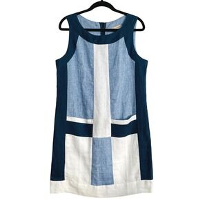 Sartoria Saracena Italy Linen Colorblock Shift Dress Blue White Womens Large